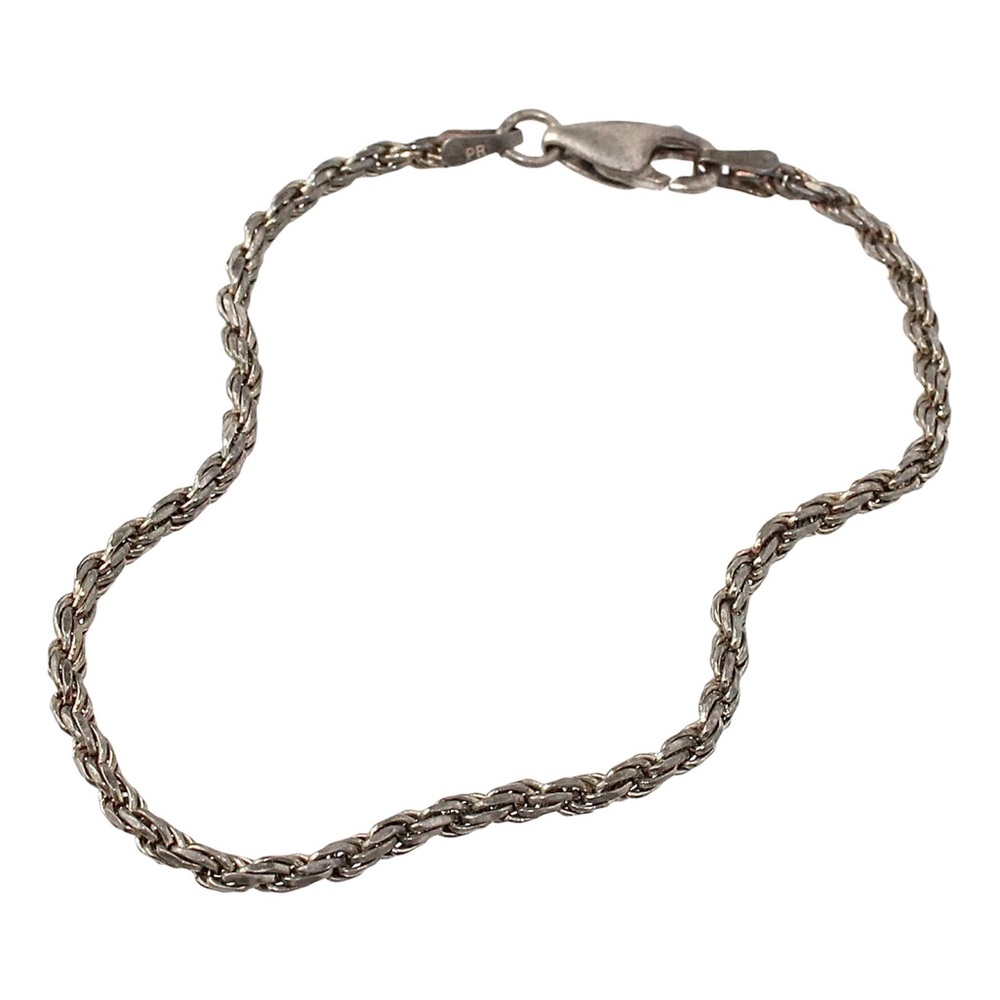 Vintage Sterling Silver Rope Chain Bracelet Signed 925 Italy Unisex 7” x 2mm